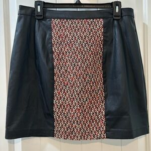 BCBG MaxAzria Faux Leather Tweed Mini Skirt Size Large Chic Preppy